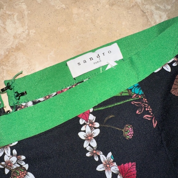 Sandro Pleated Midi Floral Print Black Skirt - Picture 11 of 11